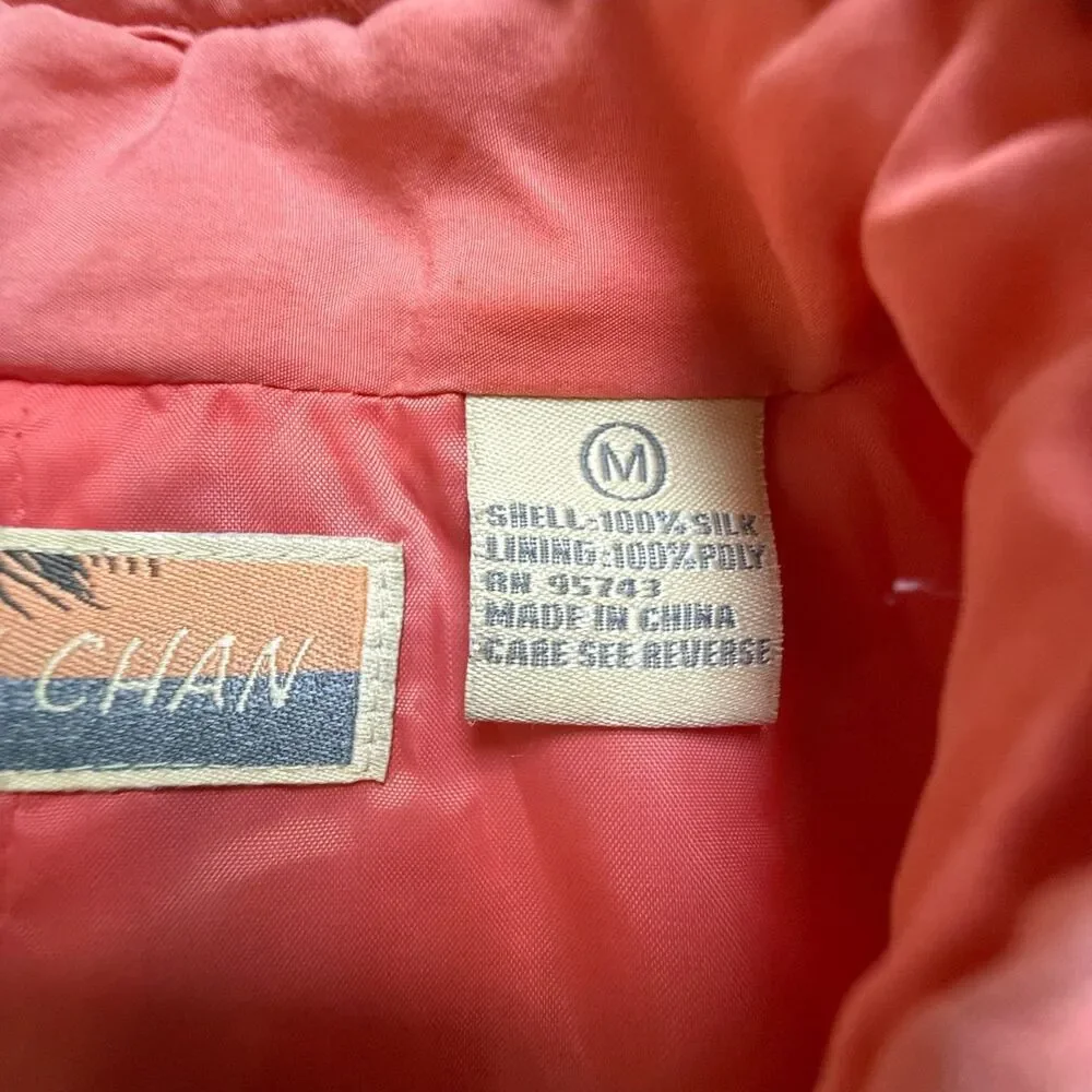 Bobby Chan Jacket Womens Sz M VTG Coral Zip Pockets Golf Quilted Lining
